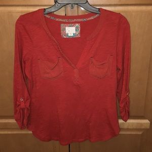 Anthropologie burnt orange henley boho style